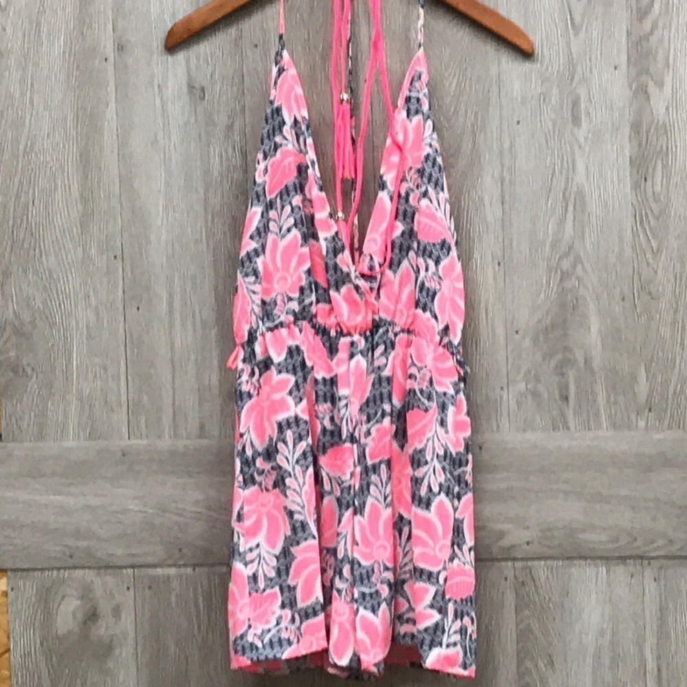 Tropical Navy Pink Floral Romper BB258